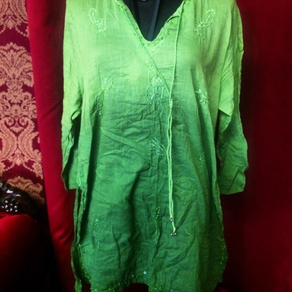 Zero Zero Green Bohemian Tunic | Embroidered Festival Top LP